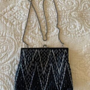 Elegant Black Clutch Bag with chain - embellished bead detail, beautiful!
